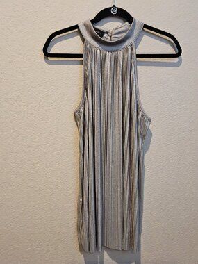 I-N-C Silver Pleated-Halter top